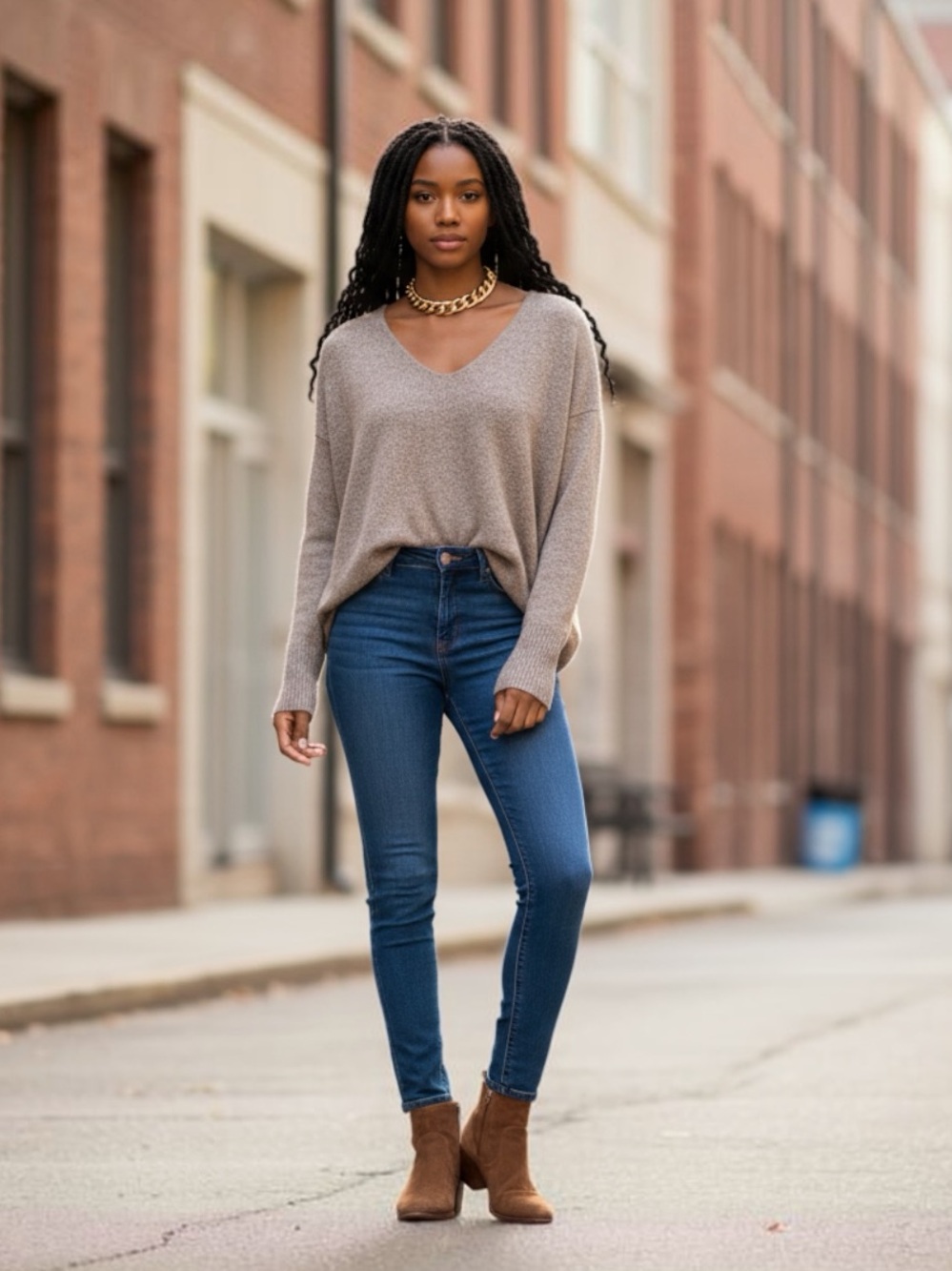 Piko 1988 V-Neck Lightweight Long Sleeve Oversized Boxy Sweater
